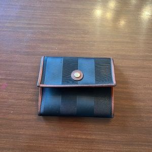 Vintage FENDI Black Pequin Wallet (Black and Tan)